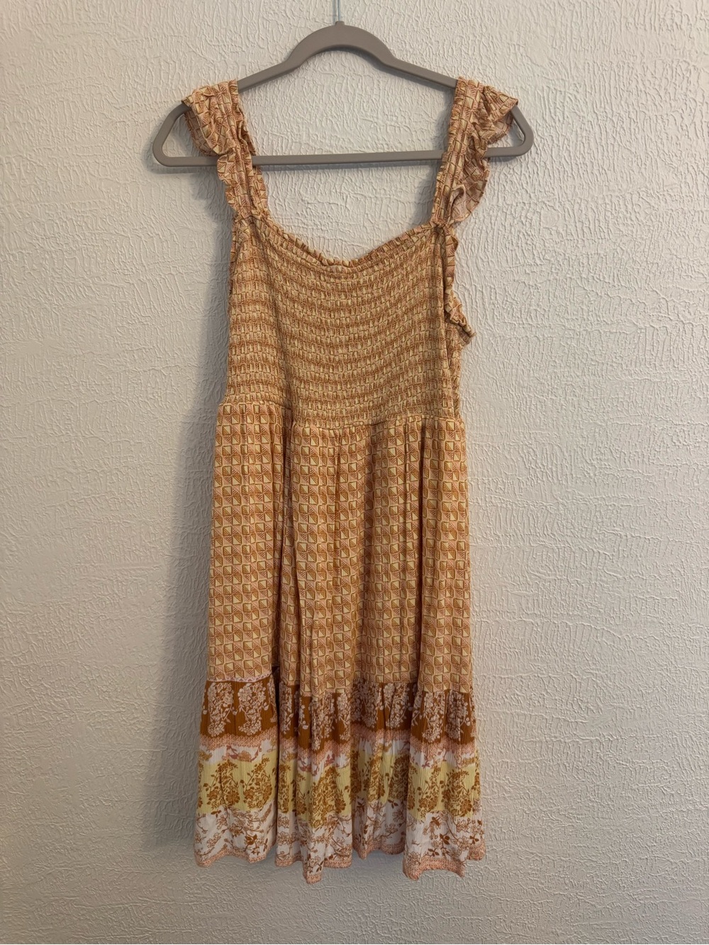 Maurices Peach & Cream Smocked Midi Sundress